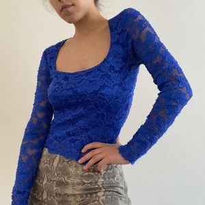 Blue lace 90s cropped top Fredericks of Hollywood